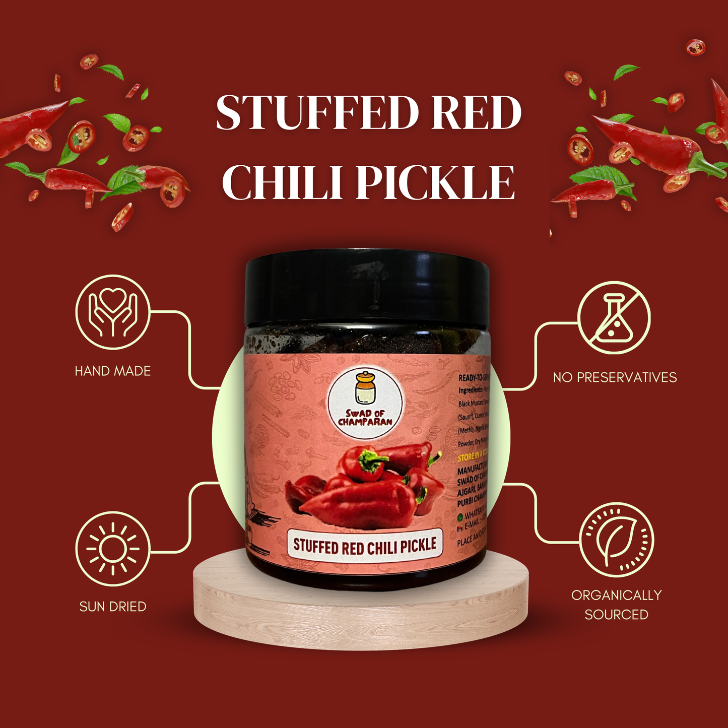 Stuffed Red Chili Pickle (Lal Mirch Ka Bharua Achar)