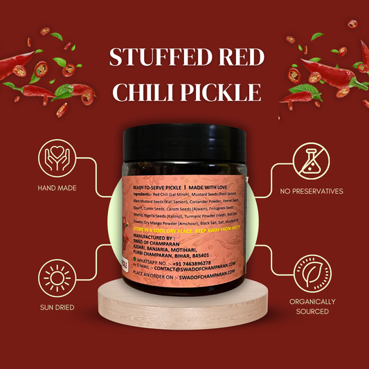 Stuffed Red Chili Pickle (Lal Mirch Ka Bharua Achar)